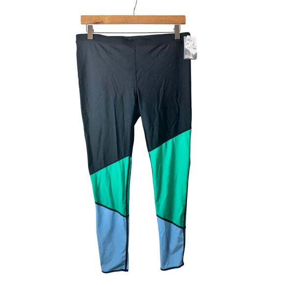 NWT Volcom Leggings Women’s Large Black Athletic 50UPF Simply Solid Colorblock - Picture 1 of 14